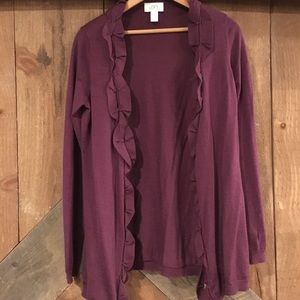 Loft purple cardigan with ruffles front